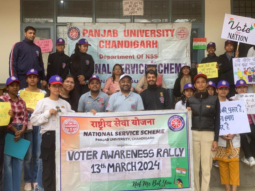 An Awareness Drive on  Mera Phela Vote Desh Ke Liye was organised by the NSS, Panjab University.